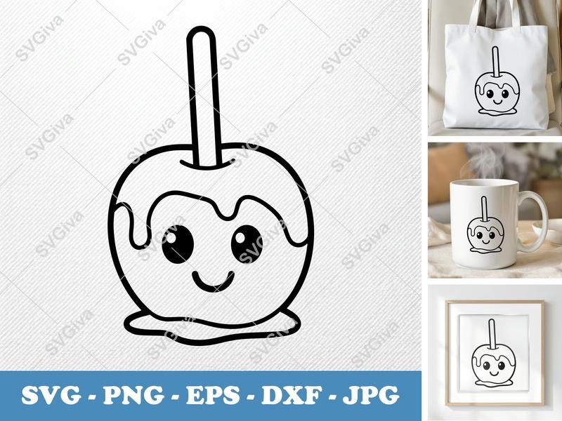 Caramel Apple SVG Kawaii Face, Cute Outline, PNG, EPS, DXF | Cricut & Silhouette Cut File