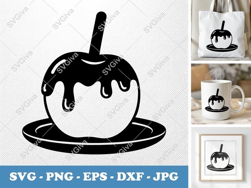 Caramel Apple SVG | Modern Dripping Caramel Design, PNG EPS DXF | Cricut Silhouette Cut File