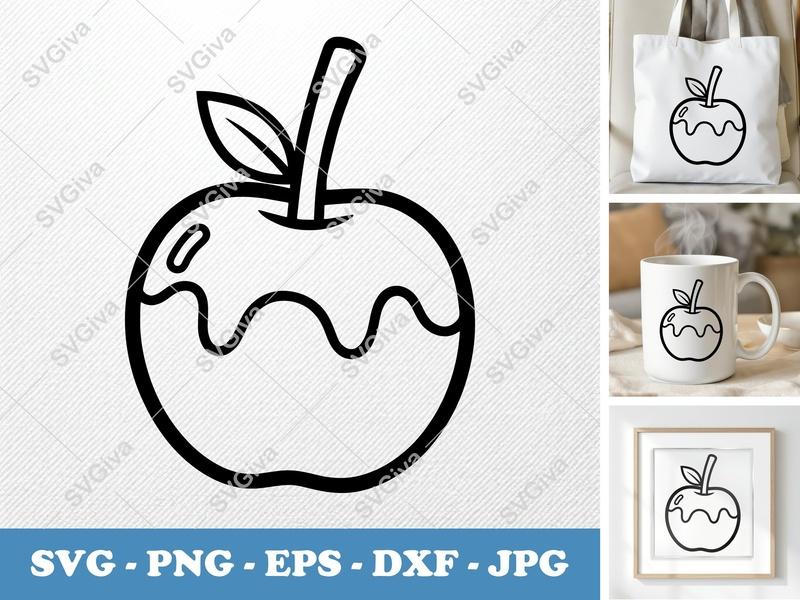 Caramel Apple SVG | Outline Clipart, Fall Treat | PNG EPS DXF | Cricut Silhouette Cut File