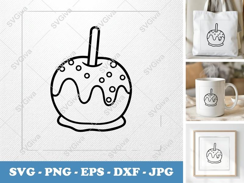 Caramel Apple SVG | Outlined Candy Apple with Sprinkles | PNG EPS DXF for Cricut & Silhouette Cut Files | Modern Sweet Treat