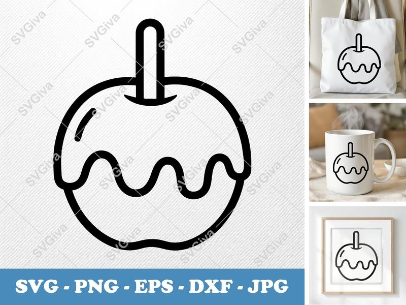 Caramel Apple SVG | Outlined Fall Treat Cut File | PNG EPS DXF for Cricut & Silhouette | Modern Snack Clipart