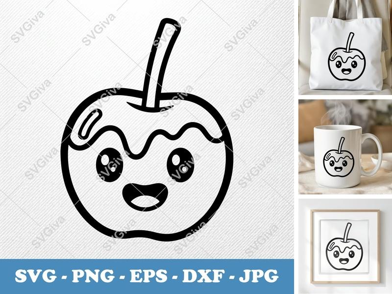 Caramel Apple with Smiling Face SVG, Kawaii Friendly Bean-Shaped Design | PNG DXF EPS | Cricut Silhouette File