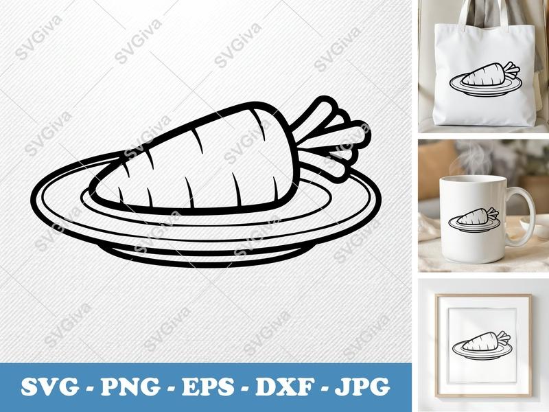 Carrot Dish Design | Kitchen Foodie SVG, PNG, DXF, EPS Cut File for Cricut & Silhouette Crafts