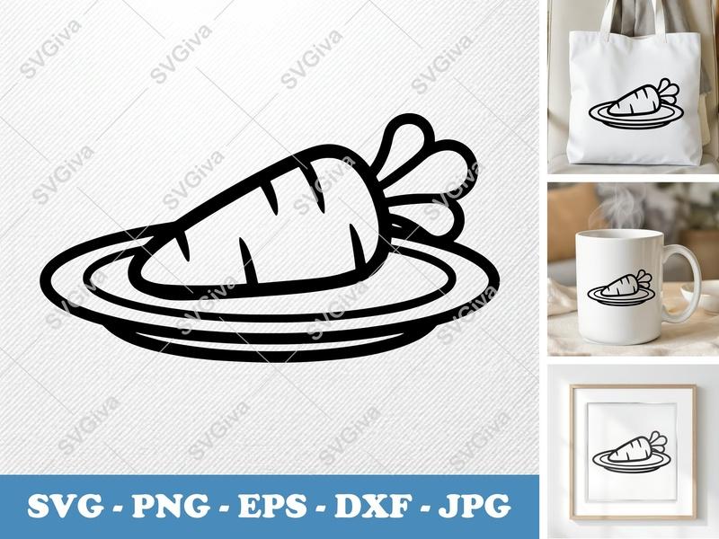 Carrot on a Plate SVG PNG DXF EPS | Kitchen Food Cut File Cricut Silhouette