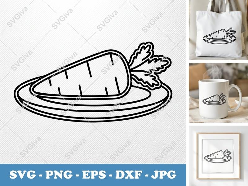 Carrot on a Plate SVG PNG DXF EPS | Vegetable Cut File Cricut Silhouette Food