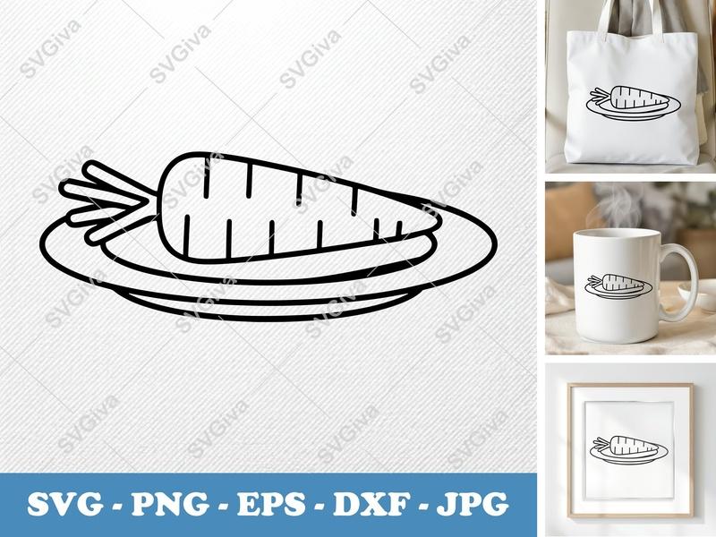 Carrot on a Plate SVG | Vegetable Cut File PNG DXF EPS Cricut Silhouette Food