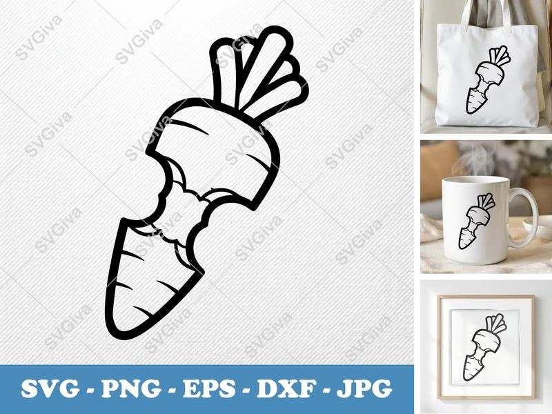 Carrot Partially Eaten SVG | Cut File PNG DXF EPS Cricut Silhouette | Vegetable Food Design