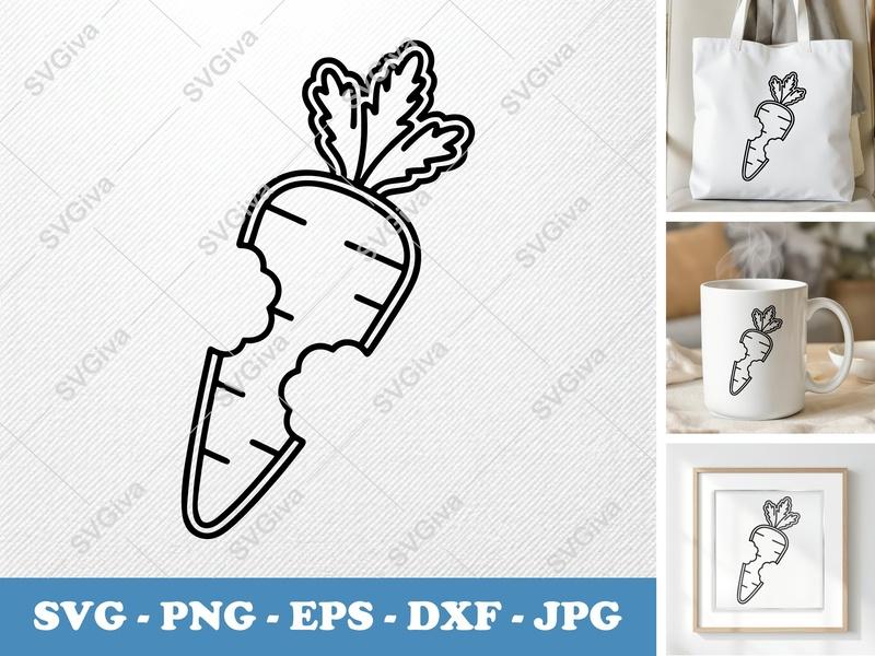 Carrot Partially Eaten SVG | Vegetable Cut File PNG DXF EPS Cricut Silhouette Food