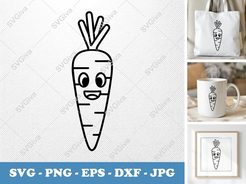 Carrot with Smiling Face SVG PNG DXF EPS | Vegetable Cricut Silhouette Cut File