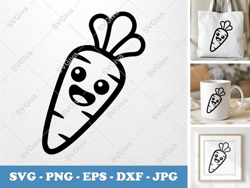 Carrot with Smiling Face SVG PNG DXF EPS | Vegetable Cut File Cricut Silhouette