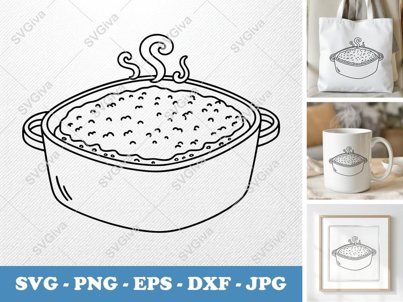 Casserole Fresh SVG | Rounded Bean-Shaped Cut File | Friendly Kitchen Art | PNG DXF EPS for Cricut Silhouette