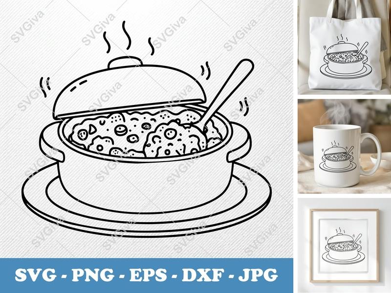 Casserole on a plate SVG | Friendly, Rounded Body Design | PNG, DXF, EPS Files | Cricut, Silhouette Compatible