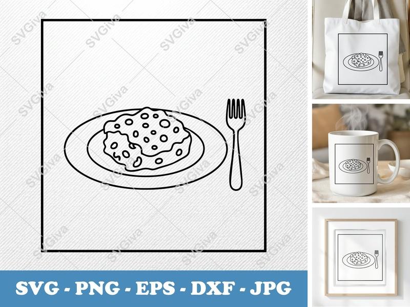 Casserole on a Plate SVG | Minimalist Food Design | Bold Contour Cut File | PNG, DXF, EPS for Cricut, Silhouette