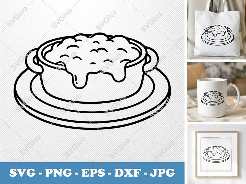 Casserole on a plate SVG | Soft Puffy Shapes | Pillow-Soft Food Design | PNG DXF EPS | Cricut | Silhouette