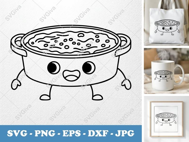 Casserole SVG | Cute Kawaii Food Design | Kitchen Cookware PNG EPS DXF | Cricut Silhouette File