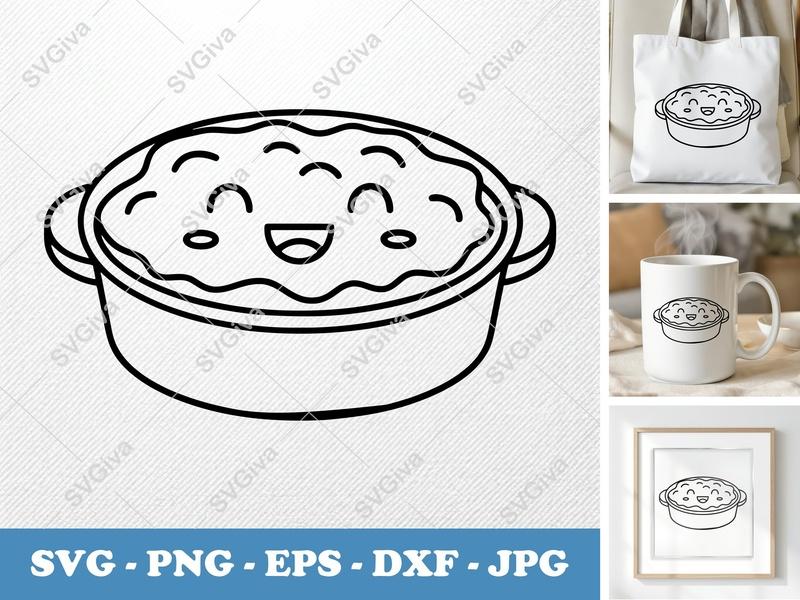 Casserole SVG | Cute Kawaii Food Outline | Happy Meal PNG EPS DXF for Cricut Silhouette Cutting Files
