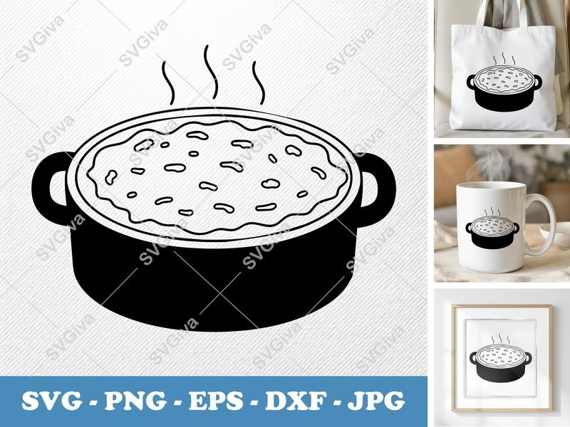 Casserole SVG | Hot Food Dish | Modern Kitchen Icon | PNG EPS DXF | Cricut Silhouette Cut File