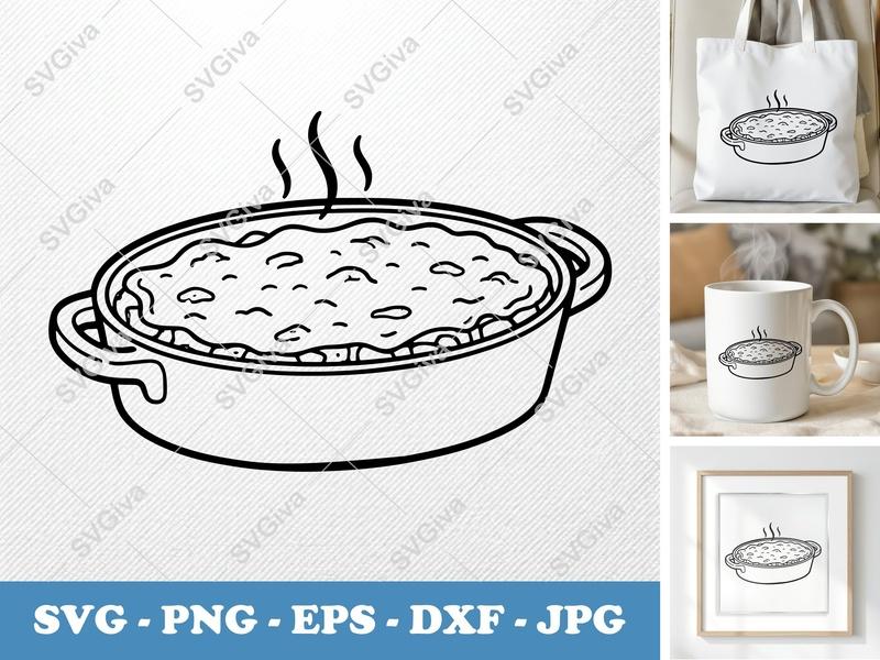 Casserole SVG | Hot Food Dish Outline, Kitchen Cut File | PNG EPS DXF for Cricut, Silhouette