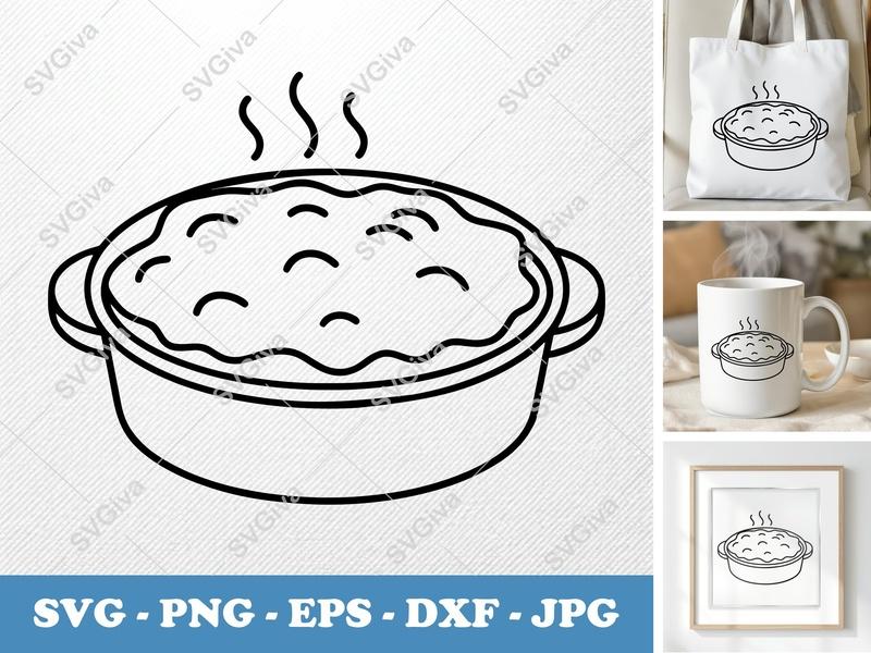 Casserole SVG | Hot Food Dish Outline, Kitchen PNG, EPS, DXF for Cricut & Silhouette | Modern Clean Design