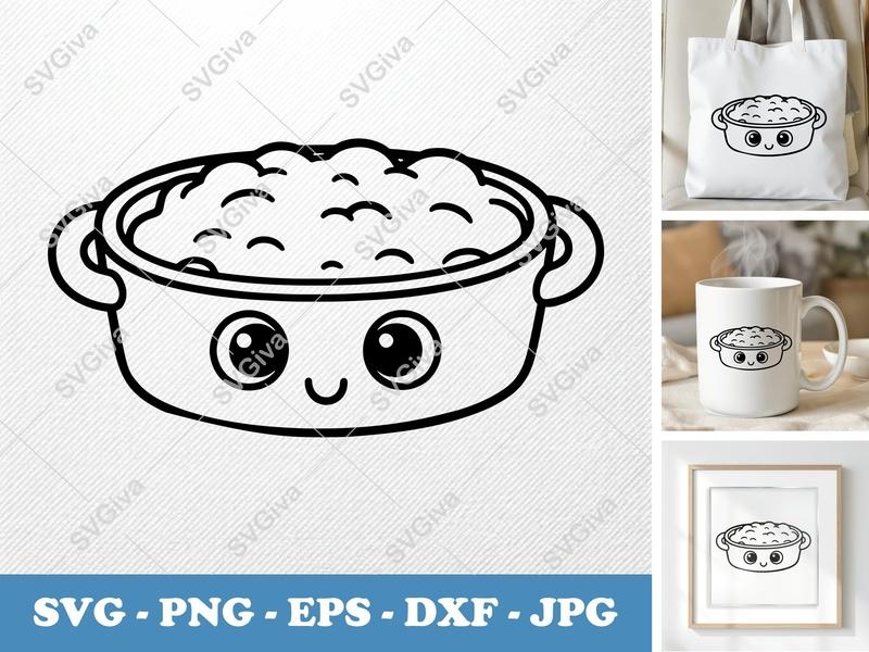 Casserole with Smiling Face SVG | Puffy Inflatable Forms | PNG DXF EPS | Cricut Silhouette Kitchen Cut File