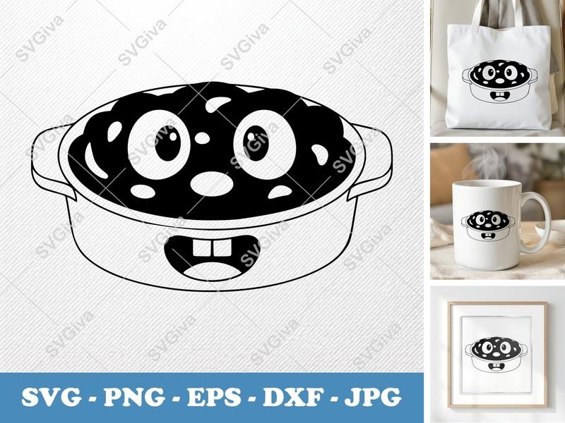 Casserole with Smiling Face SVG | Puffy, Inflated Shapes | PNG DXF EPS | Cricut Silhouette Kitchen Cut File