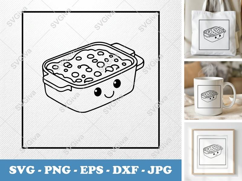 Casserole with Smiling Face SVG | Simple Character Design, Minimalist Kitchen | PNG DXF EPS | Cricut Silhouette File