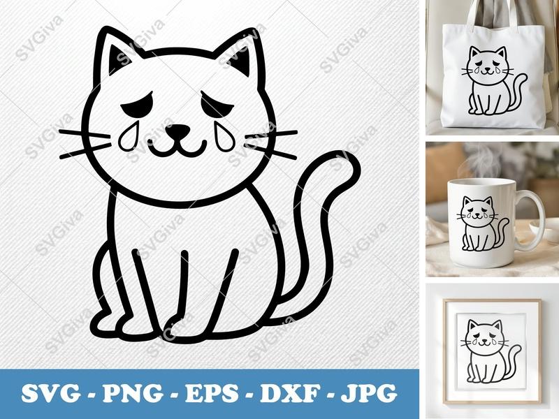 Cat Crying SVG PNG DXF EPS | Sad Kitty Cut File for Cricut Silhouette