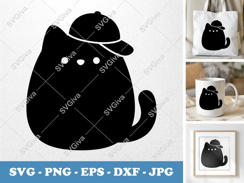 Cat SVG with Hat, Modern Clean Design, Pet Clipart | PNG EPS DXF | Cricut Silhouette Cut File