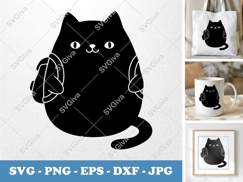Cat Wearing Backpack SVG | Puffy Soft Shapes | Inflated Pillow-Soft Forms | PNG DXF EPS | Cricut Silhouette File