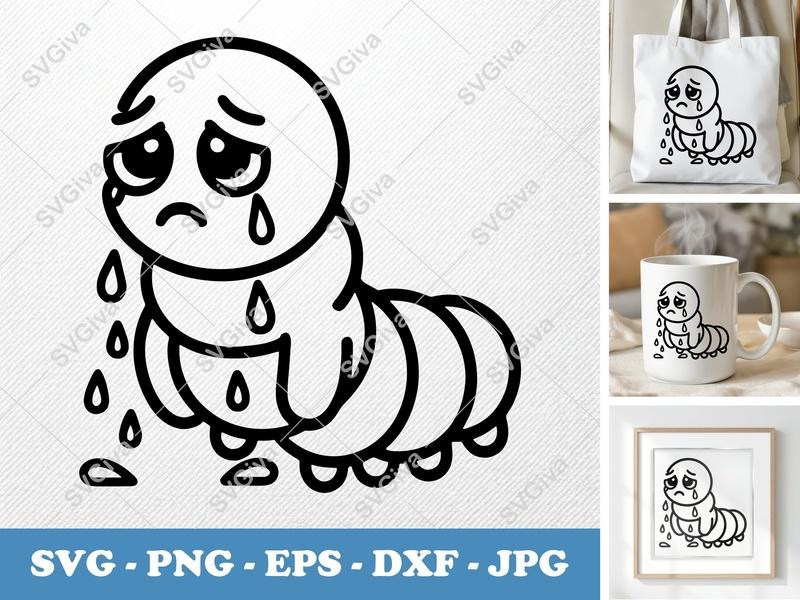 Caterpillar Crying SVG | Friendly Bean-Shaped Design | PNG DXF EPS | Cricut Silhouette File