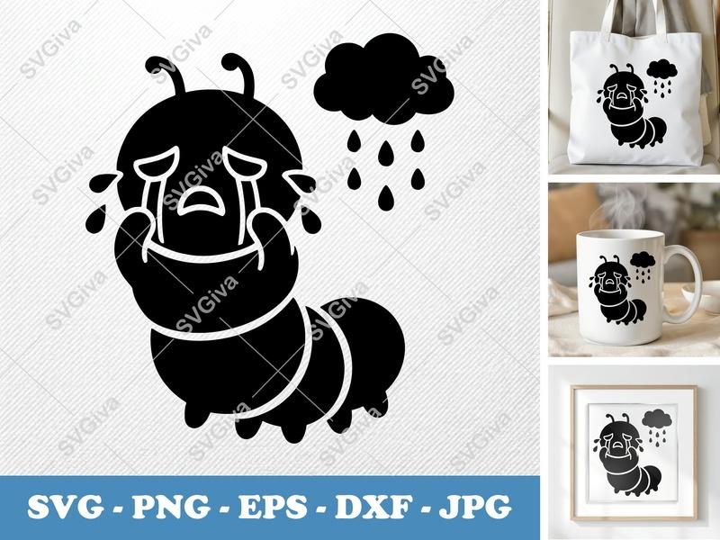Caterpillar Crying SVG, Puffy Pillow-Soft Shapes, Cloud Rain | PNG DXF EPS | Cricut Silhouette Cut File