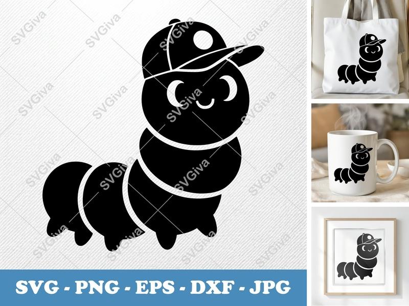 Caterpillar in a Cap SVG PNG DXF EPS | Cricut Silhouette Cut File