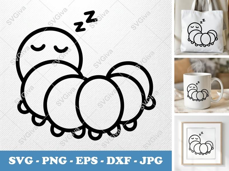 Caterpillar Sleeping SVG | Friendly Rounded Bean-Shaped Forms | PNG DXF EPS | Cricut Silhouette File