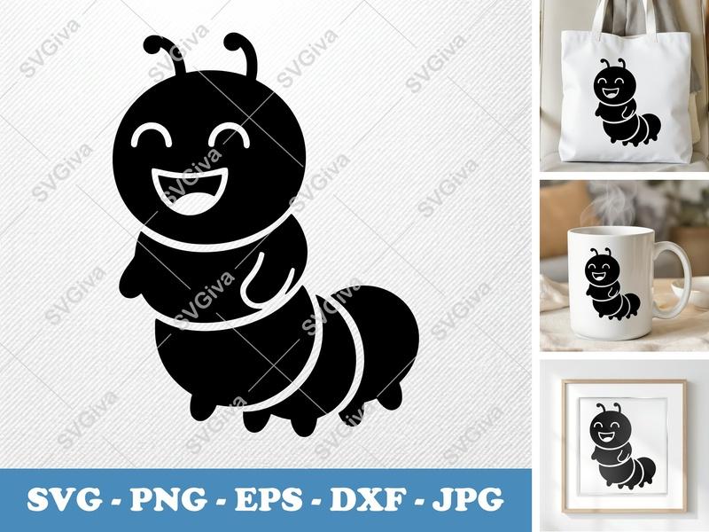Caterpillar Smiling Happily SVG | Puffy Soft Shapes | Inflated Pillow-Soft Design | PNG DXF EPS | Cricut Silhouette File