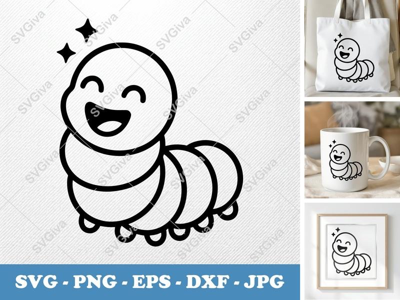 Caterpillar Smiling Happily SVG | Rounded, Friendly Bean-Shaped Design | PNG DXF EPS | Cricut Silhouette File