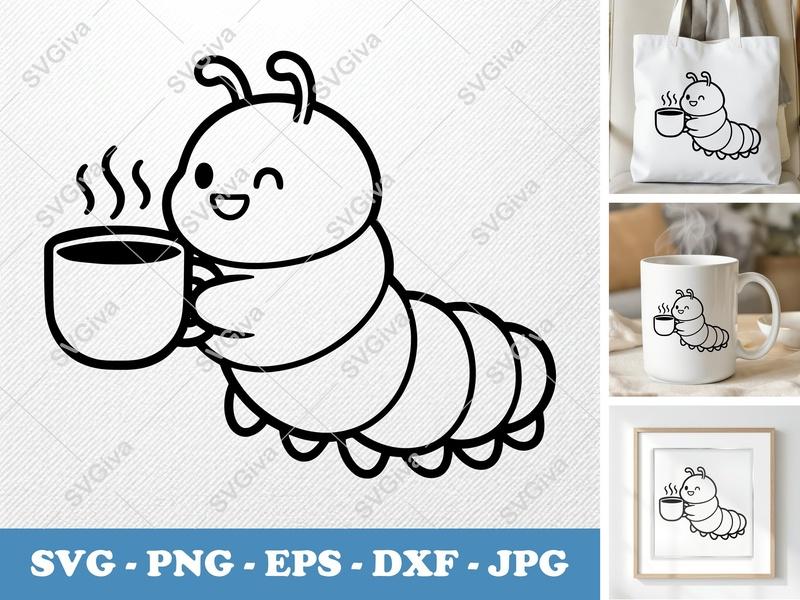 Caterpillar SVG Cute Coffee Mug | Modern Clean Design | PNG EPS DXF for Cricut Silhouette