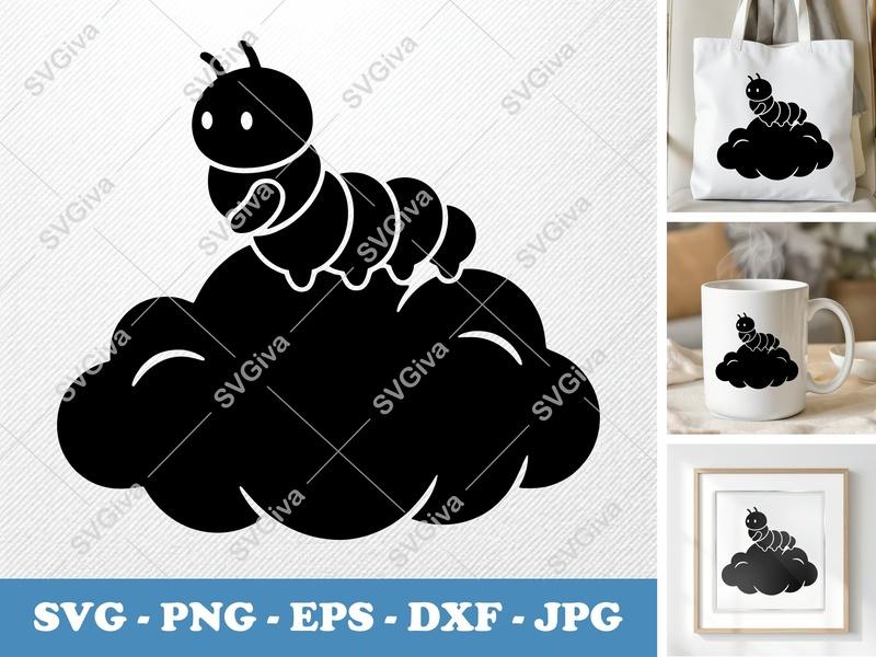 Caterpillar SVG, Modern Clean Design, On Cloud Cut File | PNG EPS DXF for Cricut, Silhouette, Vector