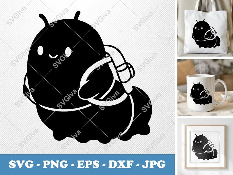 Caterpillar Wearing Backpack SVG | Puffy Shapes, No Sharp Corners | Inflatable, Pillow-Soft Cut File for Cricut, Silhouette | PNG DXF EPS