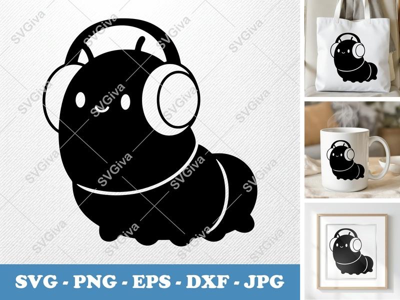 Caterpillar Wearing Headphones SVG | Puffy Soft Kawaii | PNG DXF EPS | Cricut Silhouette Cut File