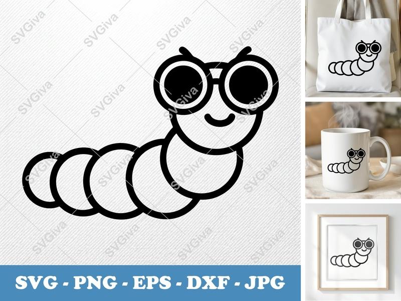 Caterpillar wearing sunglasses SVG | Minimalist Contour Cut File | PNG DXF EPS | Cricut Silhouette Vector Art