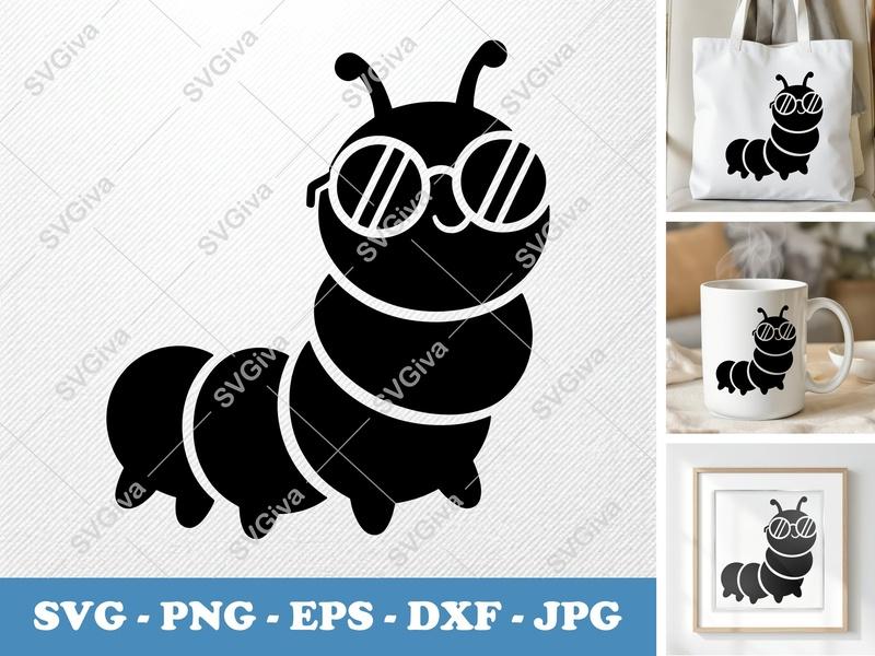 Caterpillar Wearing Sunglasses SVG PNG DXF EPS | Cricut Silhouette Cut File