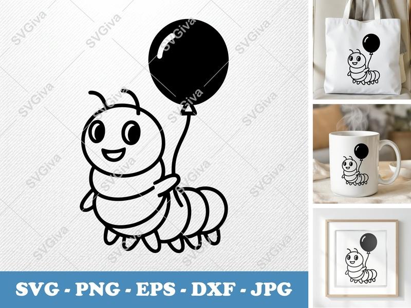 Caterpillar with Balloon SVG PNG DXF EPS | Cricut Silhouette Cut File