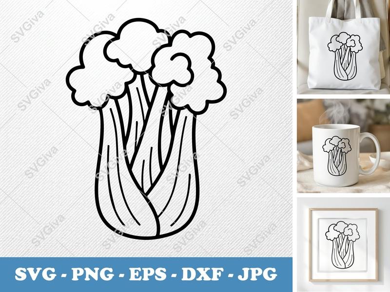 Celery fresh Puffy SVG | Soft Inflatable Pillow Forms | PNG DXF EPS | Cricut Silhouette Cut File