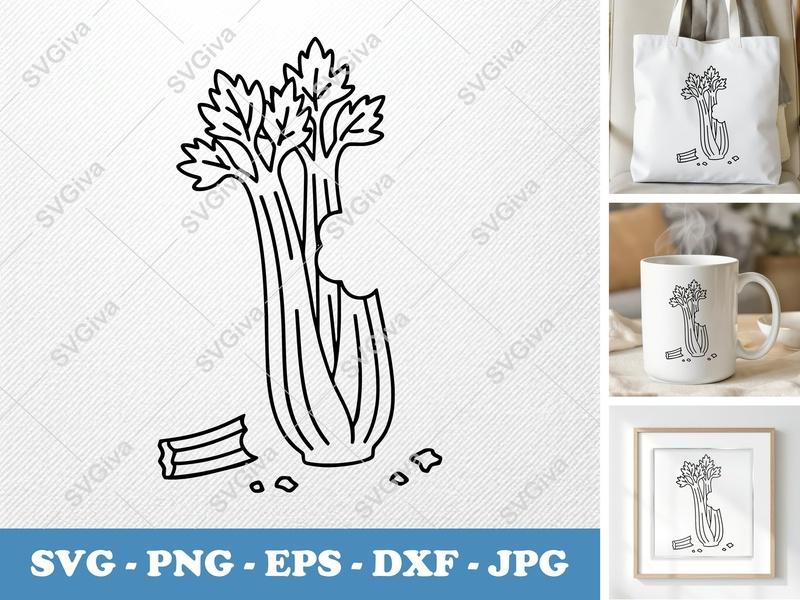 Celery Partially Eaten SVG | Cut File PNG DXF EPS Cricut Silhouette | Vegetable Food Healthy Snack