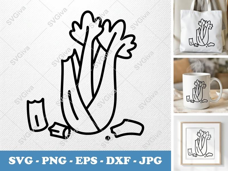 Celery Partially Eaten SVG | Rounded Body Bean-Shaped Cut File | Friendly Outline PNG DXF EPS for Cricut Silhouette