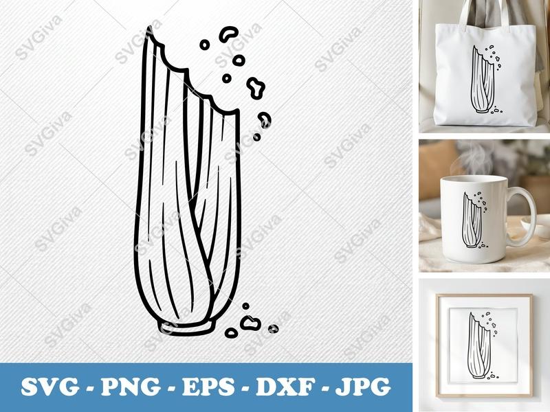 Celery SVG, Bitten Celery Stick Cut File, Modern Vegetable Design, PNG EPS DXF for Cricut & Silhouette
