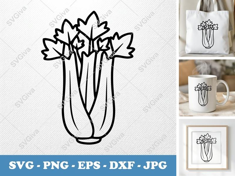 Celery SVG Cut File | Modern Clean Design | Vegetable Outline PNG EPS DXF for Cricut Silhouette, Healthy Food Clipart