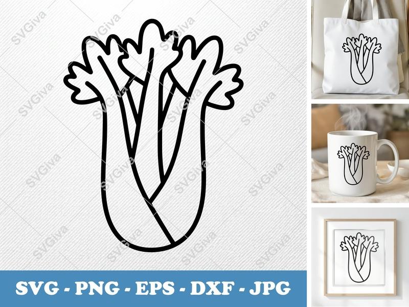 Celery SVG | Friendly Rounded Bean-Shaped Cut File | PNG DXF EPS for Cricut Silhouette
