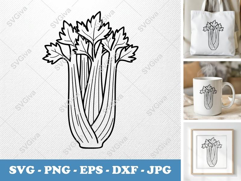 Celery SVG | Modern Clean Design Vegetable Cut File | PNG EPS DXF for Cricut, Silhouette | Kitchen Food Clipart