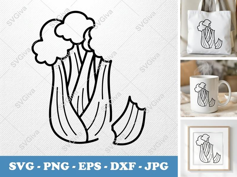 Celery SVG | Modern Clean Design Vegetable Outline | Food Clip Art | PNG EPS DXF for Cricut & Silhouette